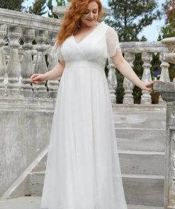 Ever-Pretty US Party Dresses Women's Floor-Length Plus Size Formal Bridesmaid Dress With Short Sleeve