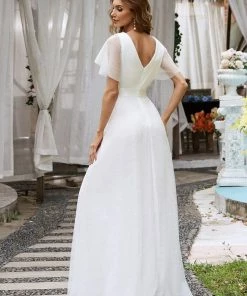 Ever-Pretty US Custom Size Double V-Neck Floor-Length Short Sleeve Tulle Bridesmaid Dresses