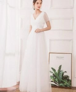 Ever-Pretty US Custom Size Double V-Neck Floor-Length Short Sleeve Tulle Bridesmaid Dresses