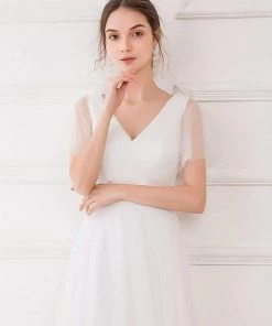 Ever-Pretty US Double V-Neck Floor-Length Short Sleeve Tulle Bridesmaid Dresses