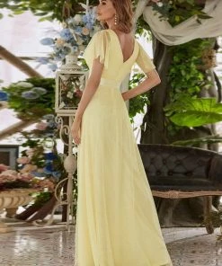 Ever-Pretty US Custom Size Double V-Neck Floor-Length Short Sleeve Tulle Bridesmaid Dresses