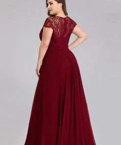 Ever-Pretty US SHOP BY OCCASION Plus Size Cap Sleeve Maxi Evening Dress For Wedding Guest