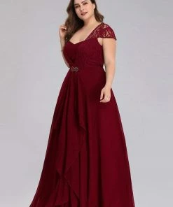 Ever-Pretty US SHOP BY OCCASION Plus Size Cap Sleeve Maxi Evening Dress For Wedding Guest