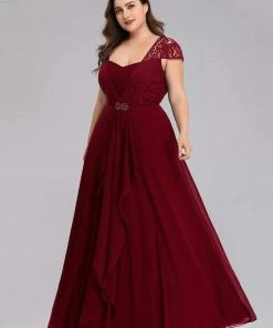 Ever-Pretty US SHOP BY OCCASION Plus Size Cap Sleeve Maxi Evening Dress For Wedding Guest