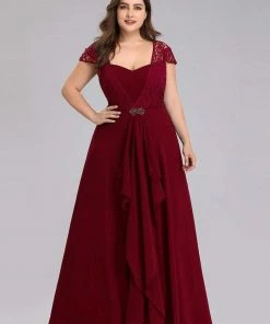 Ever-Pretty US SHOP BY OCCASION Plus Size Cap Sleeve Maxi Evening Dress For Wedding Guest