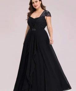 Ever-Pretty US SHOP BY OCCASION Plus Size Cap Sleeve Maxi Evening Dress For Wedding Guest