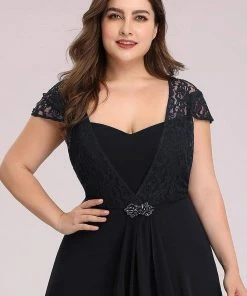 Ever-Pretty US SHOP BY OCCASION Plus Size Cap Sleeve Maxi Evening Dress For Wedding Guest