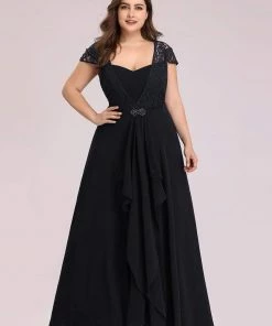 Ever-Pretty US SHOP BY OCCASION Plus Size Cap Sleeve Maxi Evening Dress For Wedding Guest