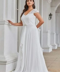Ever-Pretty US SHOP BY OCCASION Plus Size Cap Sleeve Maxi Evening Dress For Wedding Guest