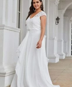 Ever-Pretty US SHOP BY OCCASION Plus Size Cap Sleeve Maxi Evening Dress For Wedding Guest
