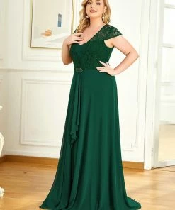 Ever-Pretty US SHOP BY OCCASION Plus Size Cap Sleeve Maxi Evening Dress For Wedding Guest