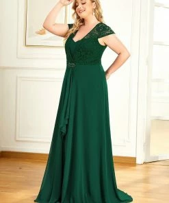 Ever-Pretty US SHOP BY OCCASION Plus Size Cap Sleeve Maxi Evening Dress For Wedding Guest