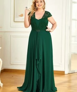 Ever-Pretty US SHOP BY OCCASION Plus Size Cap Sleeve Maxi Evening Dress For Wedding Guest