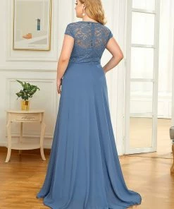Ever-Pretty US SHOP BY OCCASION Plus Size Cap Sleeve Maxi Evening Dress For Wedding Guest