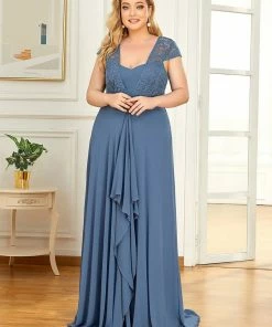 Ever-Pretty US SHOP BY OCCASION Plus Size Cap Sleeve Maxi Evening Dress For Wedding Guest