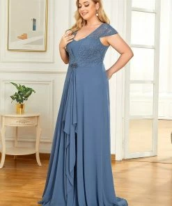 Ever-Pretty US SHOP BY OCCASION Plus Size Cap Sleeve Maxi Evening Dress For Wedding Guest