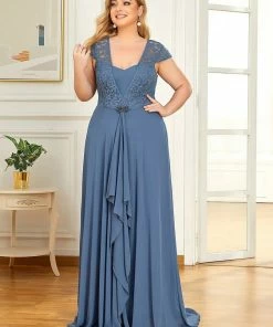 Ever-Pretty US SHOP BY OCCASION Plus Size Cap Sleeve Maxi Evening Dress For Wedding Guest