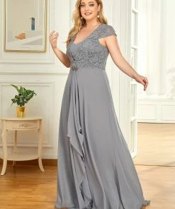 Ever-Pretty US SHOP BY OCCASION Plus Size Cap Sleeve Maxi Evening Dress For Wedding Guest