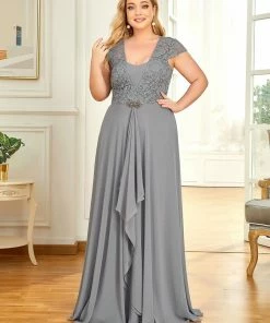 Ever-Pretty US SHOP BY OCCASION Plus Size Cap Sleeve Maxi Evening Dress For Wedding Guest