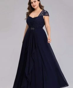 Ever-Pretty US SHOP BY OCCASION Plus Size Cap Sleeve Maxi Evening Dress For Wedding Guest