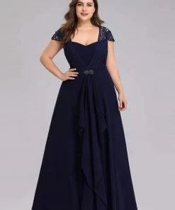 Ever-Pretty US SHOP BY OCCASION Plus Size Cap Sleeve Maxi Evening Dress For Wedding Guest
