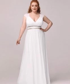 Ever-Pretty US Summer Dresses 2022 Plus Size Sleeveless Grecian Style Simple Wedding Dress