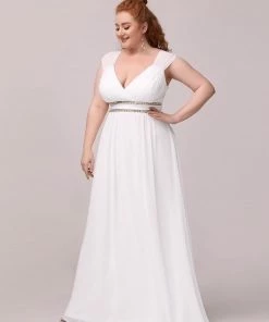 Ever-Pretty US Summer Dresses 2022 Plus Size Sleeveless Grecian Style Simple Wedding Dress