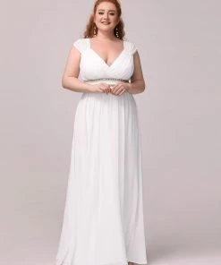 Ever-Pretty US Summer Dresses 2022 Plus Size Sleeveless Grecian Style Simple Wedding Dress