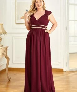 Ever-Pretty US Plus Size V-Neck Sleeveless Beaded Belt Chiffon A-Line Evening Dress
