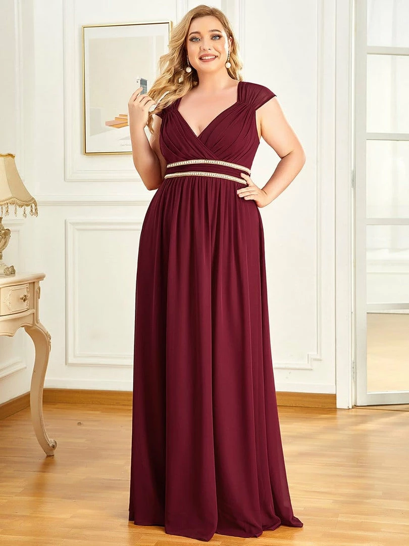 Ever-Pretty US Plus Size V-Neck Sleeveless Beaded Belt Chiffon A-Line Evening Dress 1 Ever-Pretty US Plus Size V-Neck Sleeveless Beaded Belt Chiffon A-Line Evening Dress