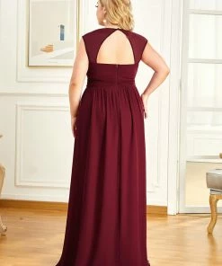 Ever-Pretty US Plus Size V-Neck Sleeveless Beaded Belt Chiffon A-Line Evening Dress