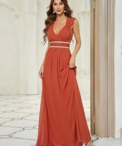 Ever-Pretty US Custom Size V-Neck Sleeveless Beaded Belt Chiffon A-Line Evening Dress