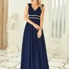 Ever-Pretty US Custom Size V-Neck Sleeveless Beaded Belt Chiffon A-Line Evening Dress