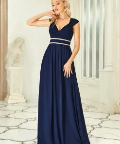 Ever-Pretty US Custom Size V-Neck Sleeveless Beaded Belt Chiffon A-Line Evening Dress