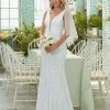 Ever-Pretty US Dainty Deep V Neck Sleeveless Fishtail Lace Wedding Dress