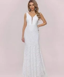 Ever-Pretty US Dainty Deep V Neck Sleeveless Fishtail Lace Wedding Dress
