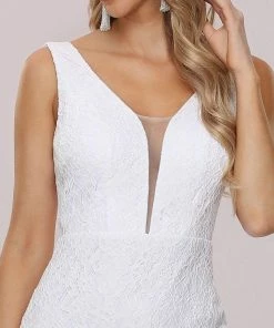 Ever-Pretty US Dainty Deep V Neck Sleeveless Fishtail Lace Wedding Dress