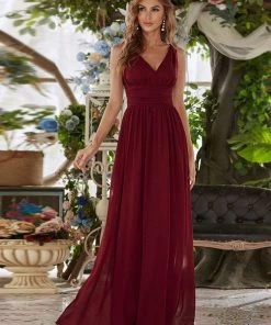 Ever-Pretty US Sleeveless V-Neck Plain Maxi Chiffon Bridesmaid Dress Party Dresses