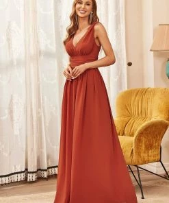 Ever-Pretty US Party Dresses Elegant Sleeveless V-Neck Semi-Formal Maxi Chiffon Bridesmaid Dress