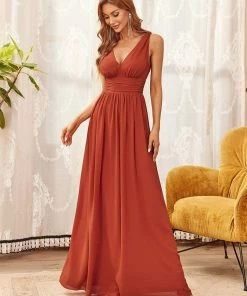 Ever-Pretty US Party Dresses Elegant Sleeveless V-Neck Semi-Formal Maxi Chiffon Bridesmaid Dress