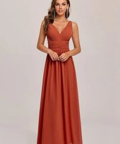 Ever-Pretty US Party Dresses Elegant Sleeveless V-Neck Semi-Formal Maxi Chiffon Bridesmaid Dress