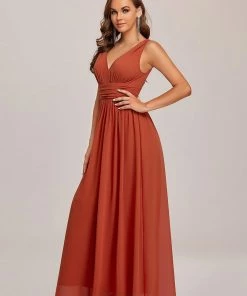 Ever-Pretty US Party Dresses Elegant Sleeveless V-Neck Semi-Formal Maxi Chiffon Bridesmaid Dress