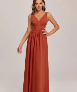 Ever-Pretty US Party Dresses Elegant Sleeveless V-Neck Semi-Formal Maxi Chiffon Bridesmaid Dress