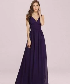 Ever-Pretty US Sleeveless V-Neck Plain Maxi Chiffon Bridesmaid Dress Party Dresses