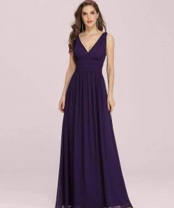 Ever-Pretty US Sleeveless V-Neck Plain Maxi Chiffon Bridesmaid Dress Party Dresses