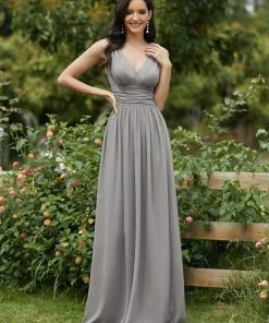 Ever-Pretty US Sleeveless V-Neck Plain Maxi Chiffon Bridesmaid Dress Party Dresses