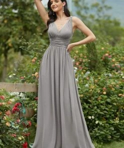 Ever-Pretty US Sleeveless V-Neck Plain Maxi Chiffon Bridesmaid Dress Party Dresses