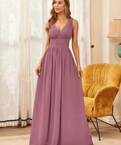 Ever-Pretty US Sleeveless V-Neck Plain Maxi Chiffon Bridesmaid Dress Party Dresses