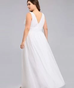 Ever-Pretty US Summer Dresses 2022 Plus Size Sleeveless V-Neck Simple Chiffon White Wedding Dress