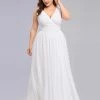 Ever-Pretty US Summer Dresses 2022 Plus Size Sleeveless V-Neck Simple Chiffon White Wedding Dress
